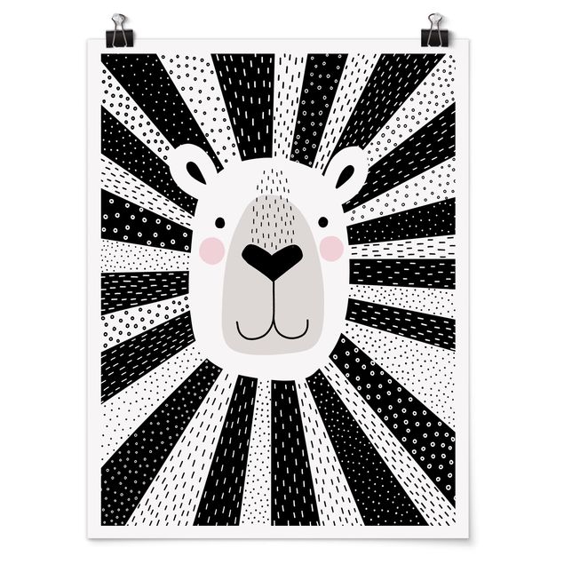 Schwarz-Weiß Poster Tierpark mit Mustern - Löwe