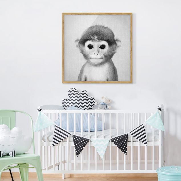 Schöne Wandbilder Baby Affe Anton Schwarz Weiß