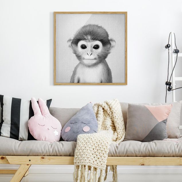 Gerahmte Bilder Baby Affe Anton Schwarz Weiß