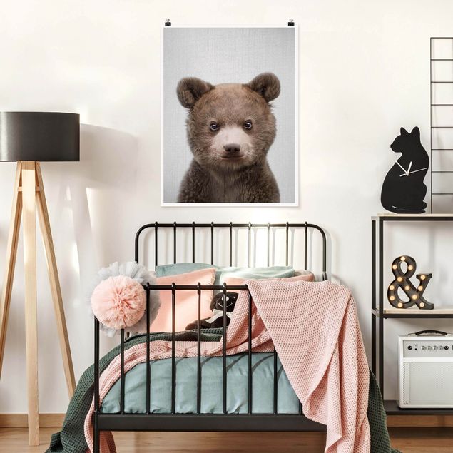 Wandposter Schwarz-Weiß Baby Bär Bruno