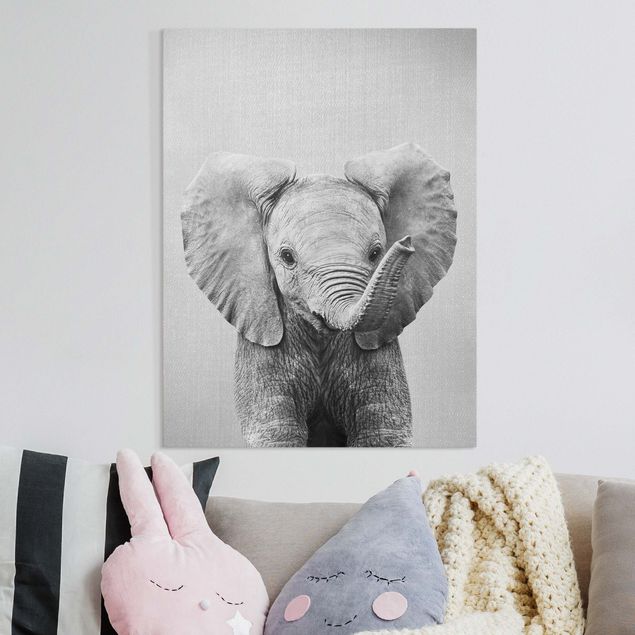 Wandbilder XXL Baby Elefant Elsa Schwarz Weiß