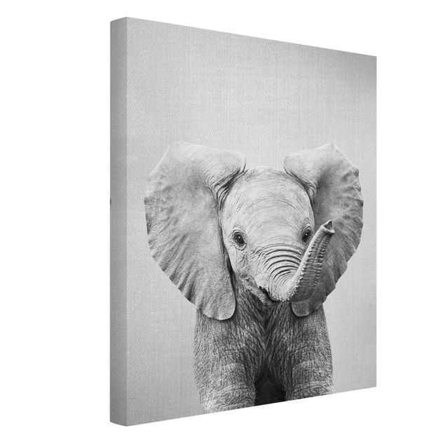 Leinwandbilder Schwarz-Weiß Baby Elefant Elsa Schwarz Weiß