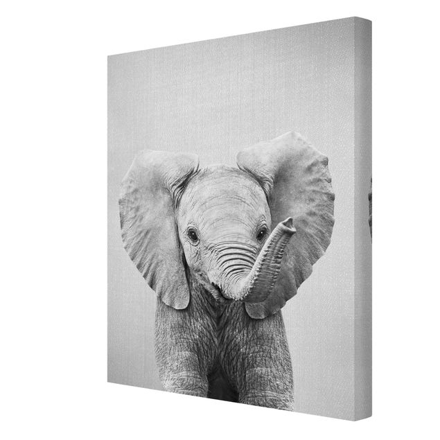 Wandbilder Wohnzimmer modern Baby Elefant Elsa Schwarz Weiß