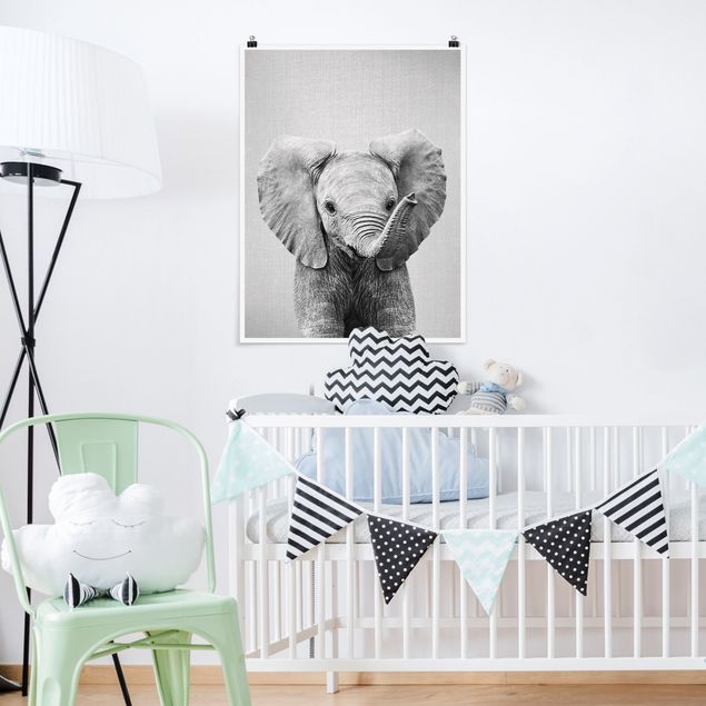Poster Kinderzimmer Tiere Baby Elefant Elsa Schwarz Weiß