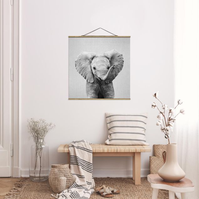 Wandbilder Baby Elefant Elsa Schwarz Weiß