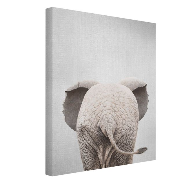Leinwandbilder Schwarz-Weiß Baby Elefant von hinten