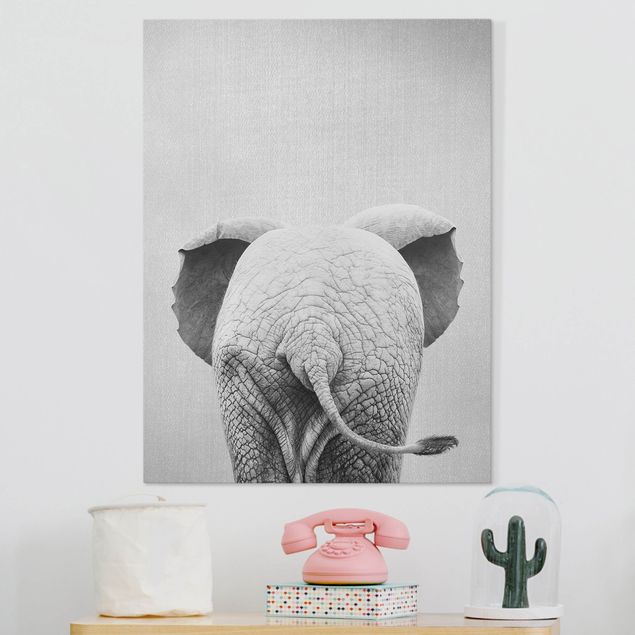 Wandbilder XXL Baby Elefant von hinten Schwarz Weiß