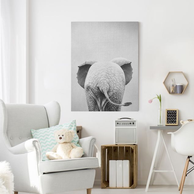 Wandbilder Tiere Baby Elefant von hinten Schwarz Weiß