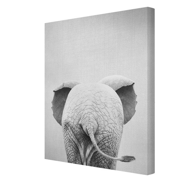 Wandbilder Wohnzimmer modern Baby Elefant von hinten Schwarz Weiß