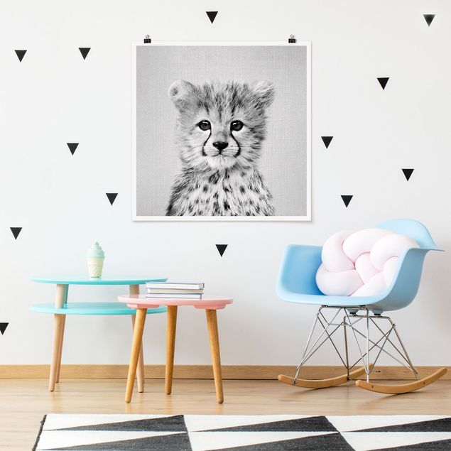 Poster Kinderzimmer Tiere Baby Gepard Gino Schwarz Weiß