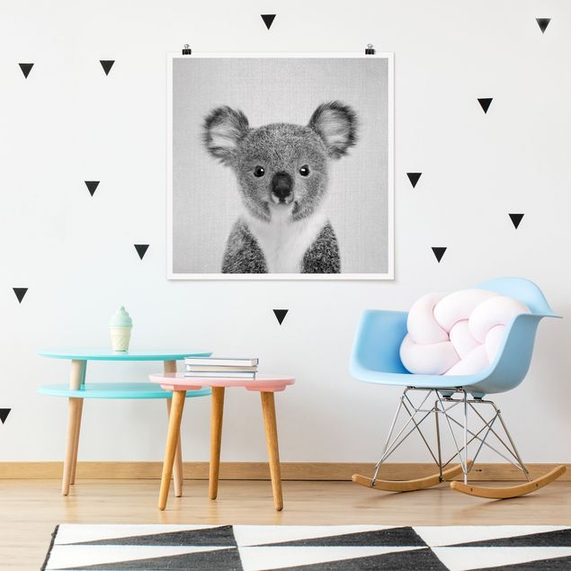 Poster Kinderzimmer Tiere Baby Koala Klara Schwarz Weiß