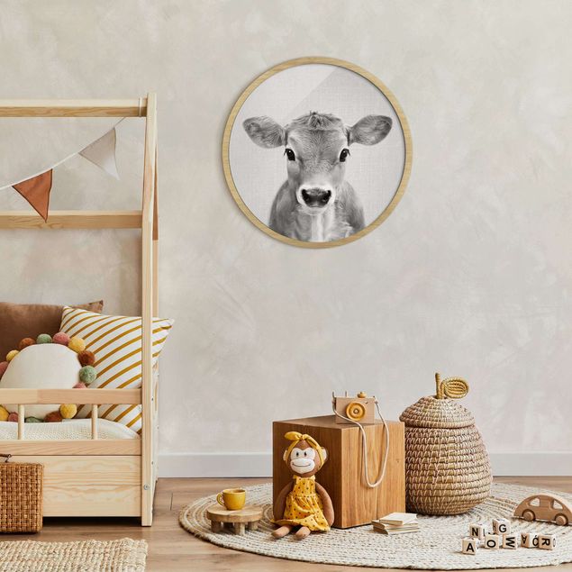 Schöne Wandbilder Baby Kuh Kira Schwarz Weiß
