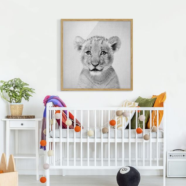 Gerahmte Bilder Baby Löwe Luca Schwarz Weiß