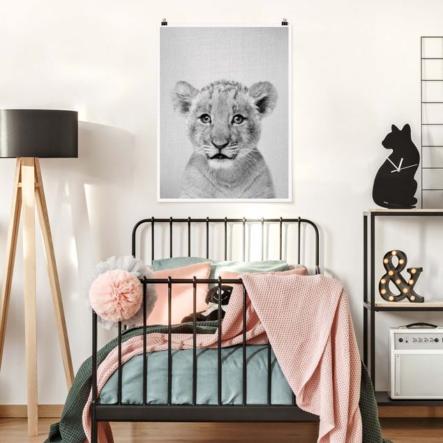 Poster Kinderzimmer Tiere Baby Löwe Luca Schwarz Weiß