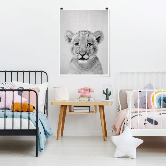 Poster Schwarz-Weiß Baby Löwe Luca Schwarz Weiß