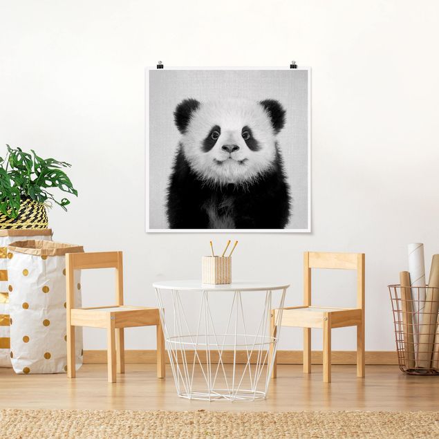 Wandposter Schwarz-Weiß Baby Panda Prian Schwarz Weiß