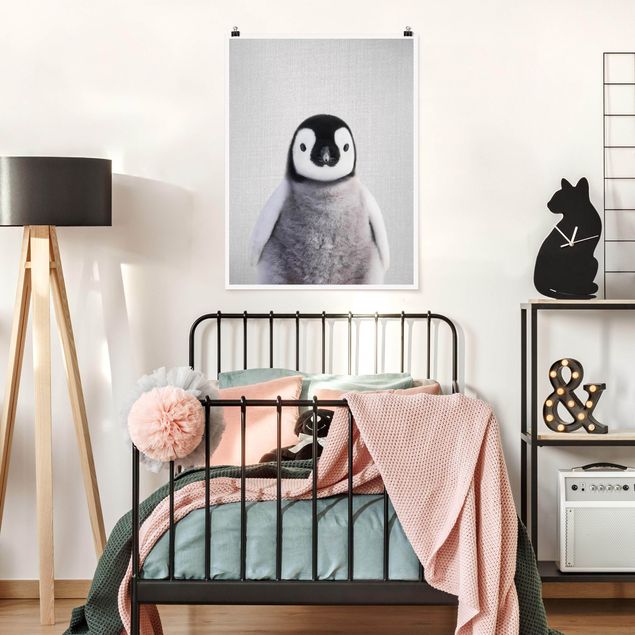 Schwarz-Weiß Poster Baby Pinguin Pepe