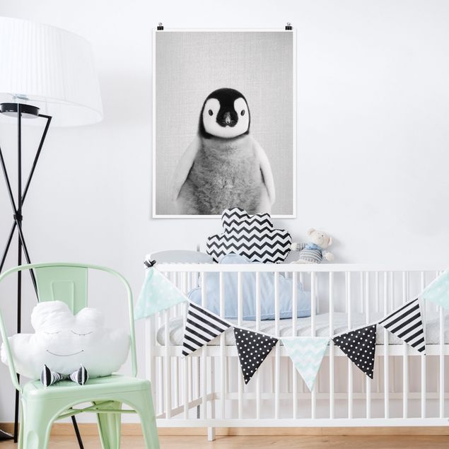 Poster Kinderzimmer Tiere Baby Pinguin Pepe Schwarz Weiß