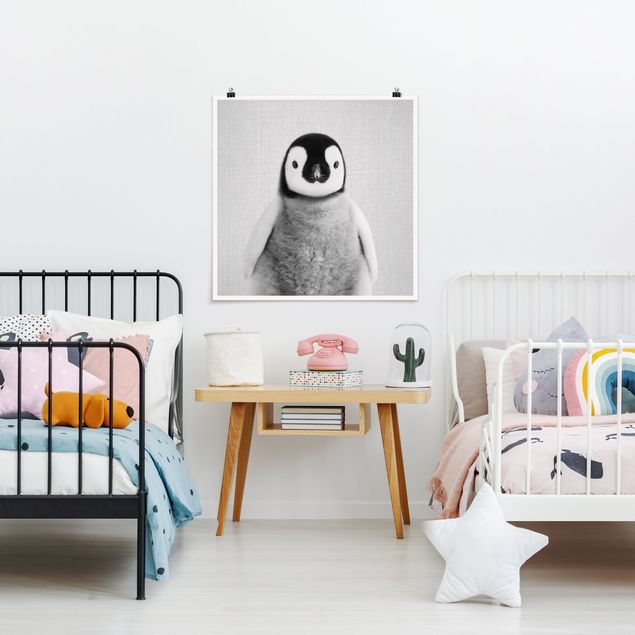 Poster Schwarz-Weiß Baby Pinguin Pepe Schwarz Weiß