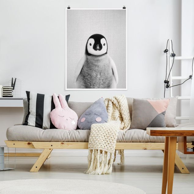 Schwarz-Weiß Poster Baby Pinguin Pepe Schwarz Weiß