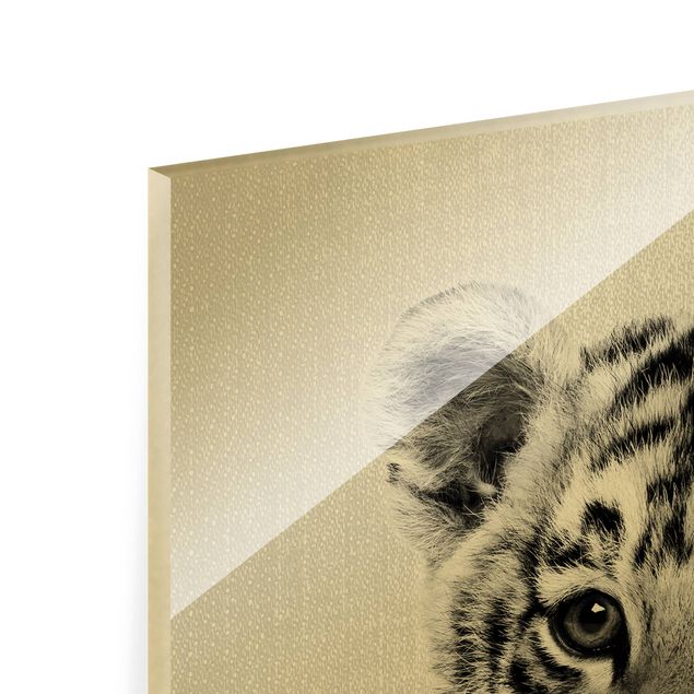 Glas Wandbilder Baby Tiger Thor Schwarz Weiß