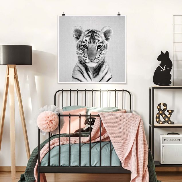 Poster Kinderzimmer Tiere Baby Tiger Thor Schwarz Weiß