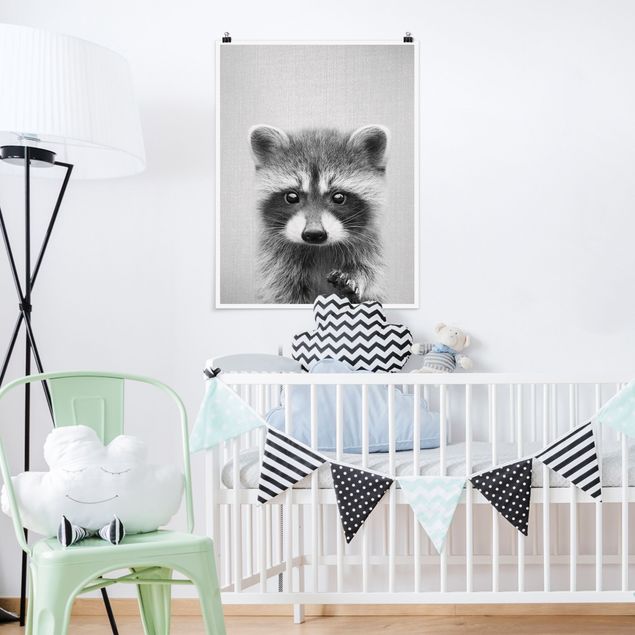 Poster Kinderzimmer Tiere Baby Waschbär Wicky Schwarz Weiß