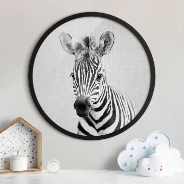 Wandbild rund Baby Zebra Zoey Schwarz Weiß