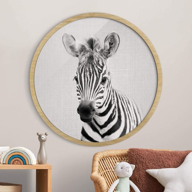 Wandbild rund Baby Zebra Zoey Schwarz Weiß