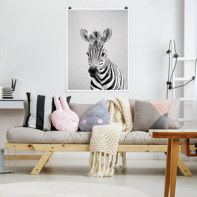 Poster Kinderzimmer Tiere Baby Zebra Zoey Schwarz Weiß