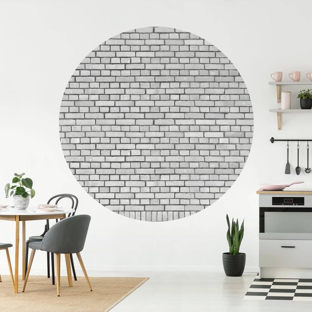 Runde Tapete selbstklebend - Backstein Mauer Weiß