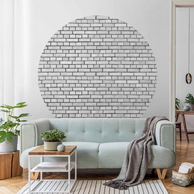 Runde Tapete selbstklebend - Backstein Mauer Weiß