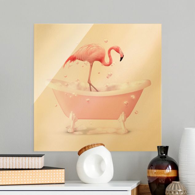 Glasbild Natur Badewannen Flamingo