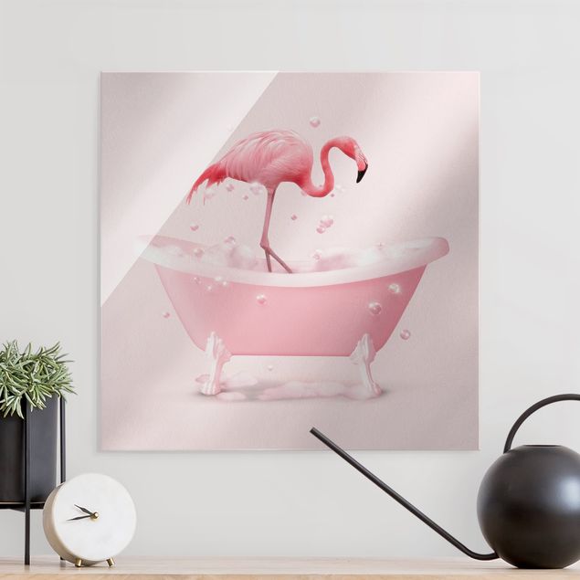 Glasbild Natur Badewannen Flamingo