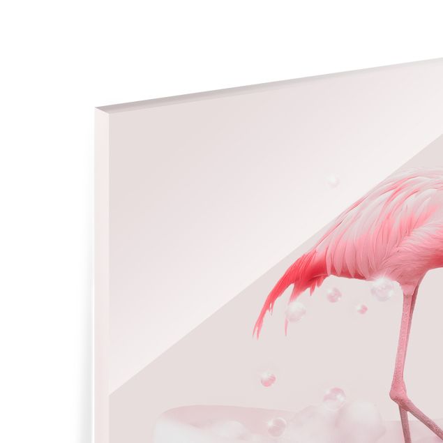 Glasbild - Badewannen Flamingo - Quadrat 1:1
