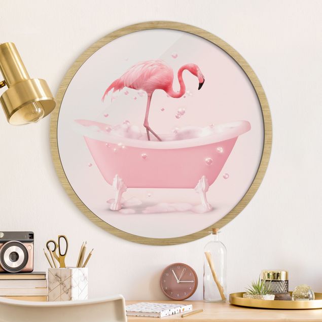 Wandbild rund Badewannen Flamingo