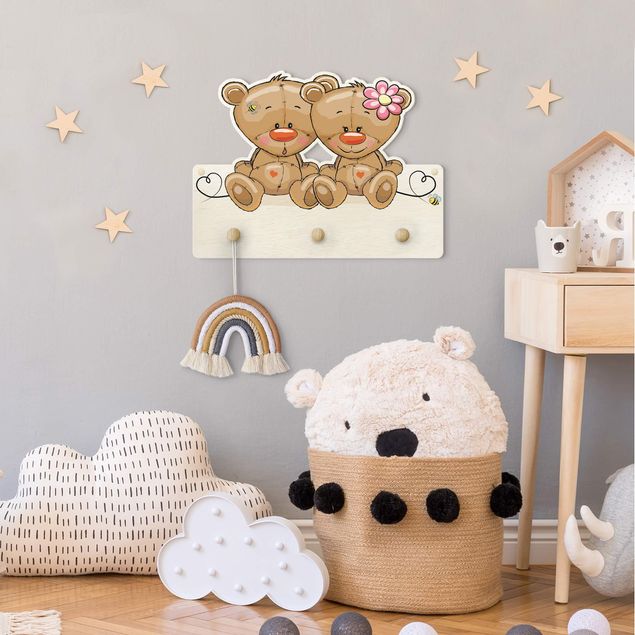 Kinderzimmer Wandgarderobe mit Tieren Bären Liebe