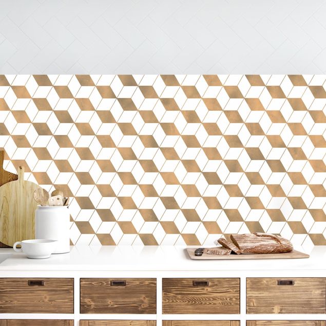 Küchenrückwände Platte Würfel Muster in 3D Gold