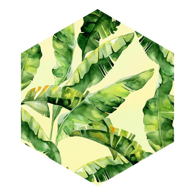 Hexagon Mustertapete selbstklebend - Bananenblätter Aquarell