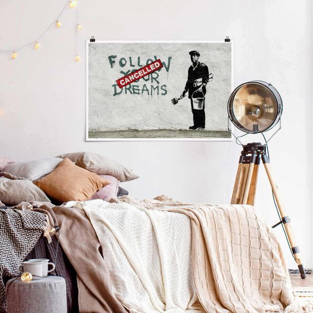 Poster Schwarz Weiß Querformat Follow Your Dreams - Brandalised ft. Graffiti by Banksy
