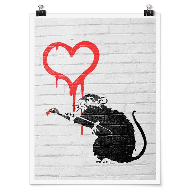 Poster Schwarz-Weiß Love Rat - Brandalised ft. Graffiti by Banksy