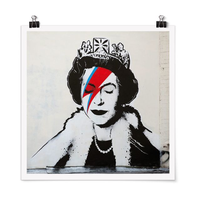 Schwarz-Weiß Poster Queen Lizzie Stardust - Brandalised ft. Graffiti by Banksy