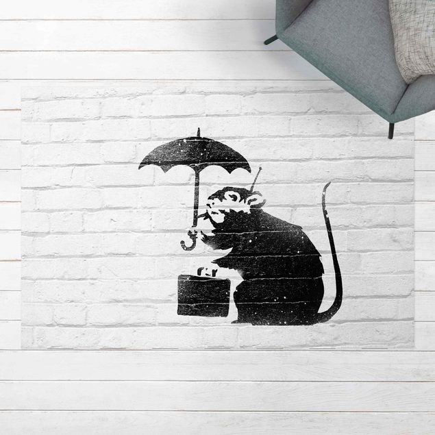 outdoor-teppich wetterfest Ratte mit Regenschirm - Brandalised ft. Graffiti by Banksy