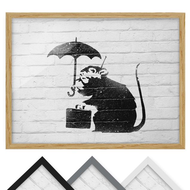 Bild mit Rahmen - Ratte mit Regenschirm - Brandalised ft. Graffiti by Banksy - Querformat 4:3