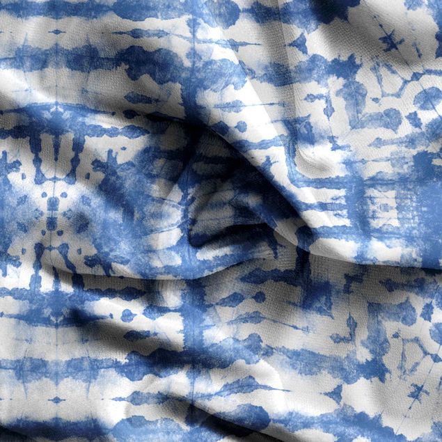 Fenstervorhänge Batik in Blau Weiß