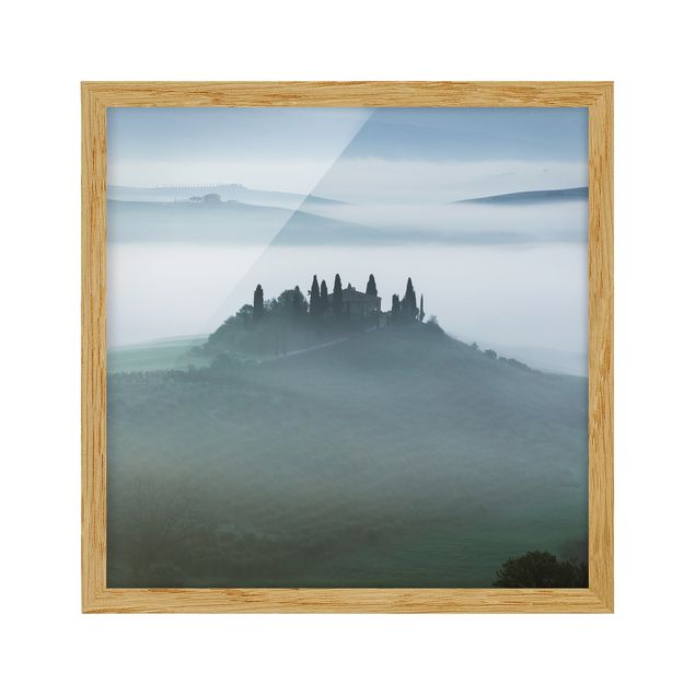 Bild mit Rahmen - Bauernhaus im Nebel - Quadrat 1:1