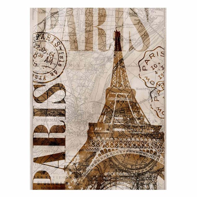 Magnettafel Skyline Shabby Chic Collage - Paris