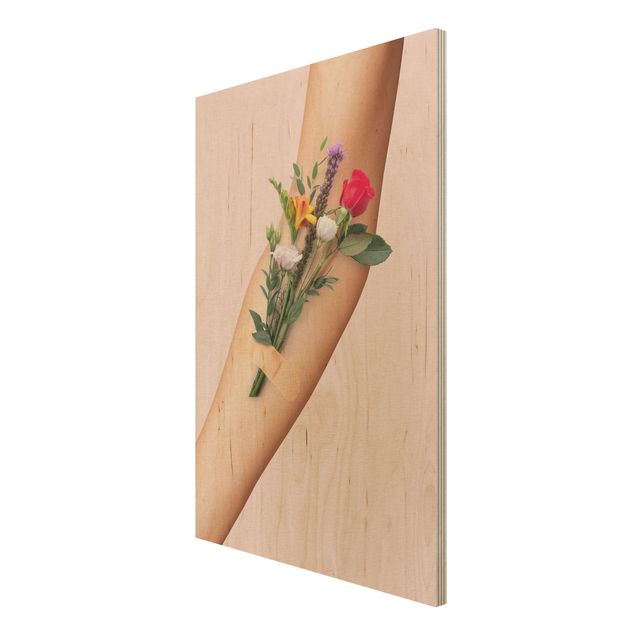 Bilder auf Holz Arm mit Blumen
