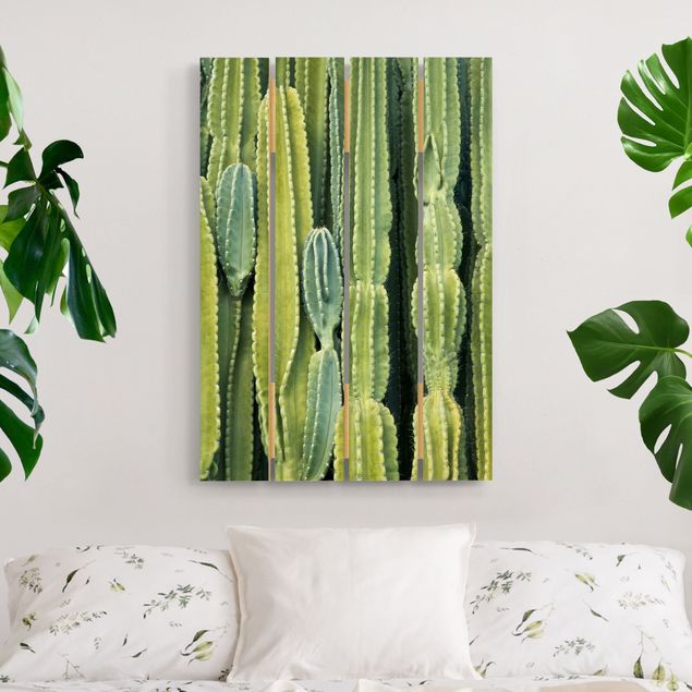 Holzbilder mit Blumen Kaktus Wand