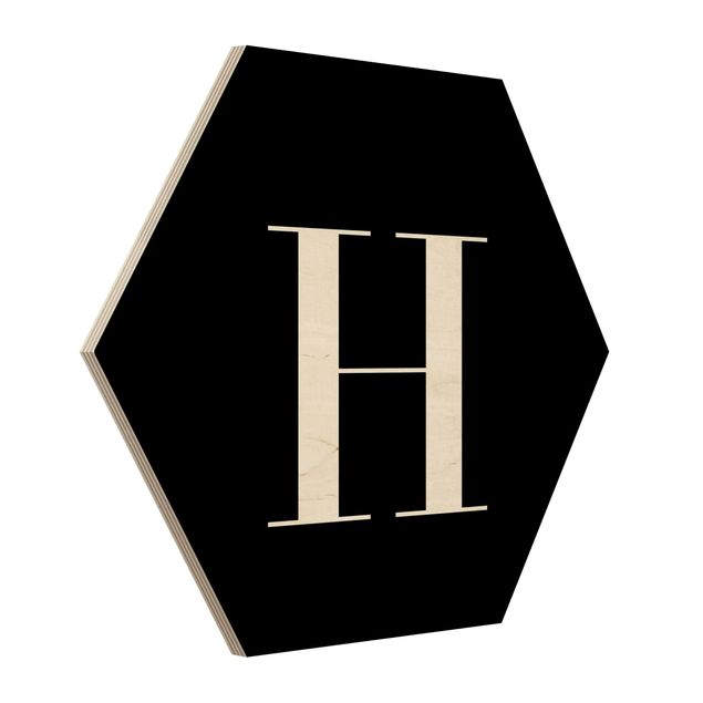 Hexagon Bild Holz - Buchstabe Serif Schwarz H